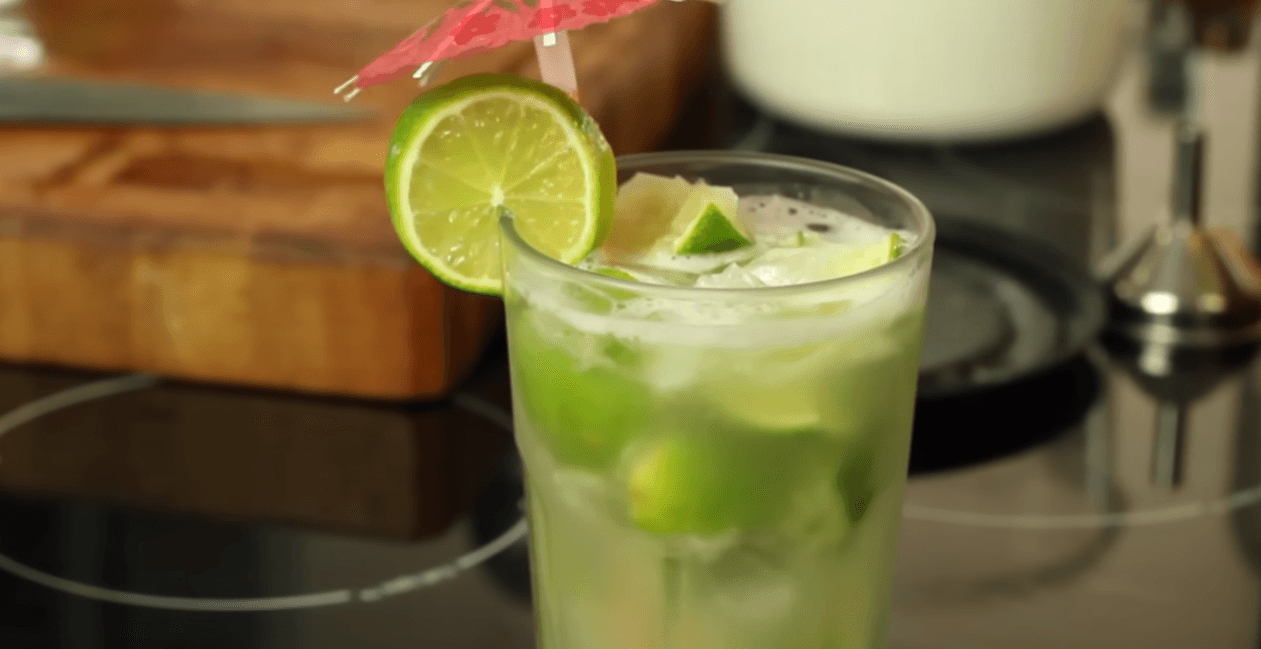 Traditional Brazilian caipirinha with lime and ice