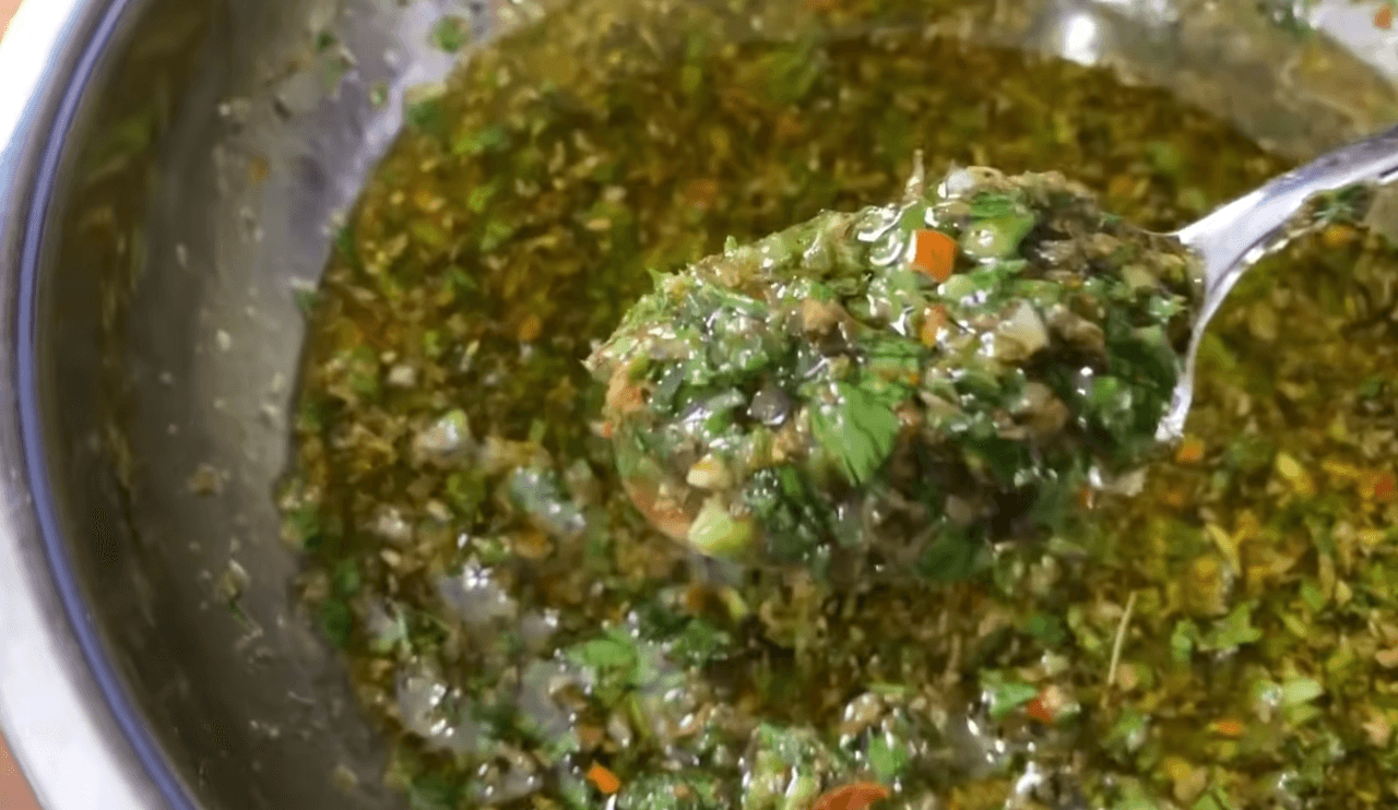 Authentic chimichurri sauce with parsley, garlic, and olive oil