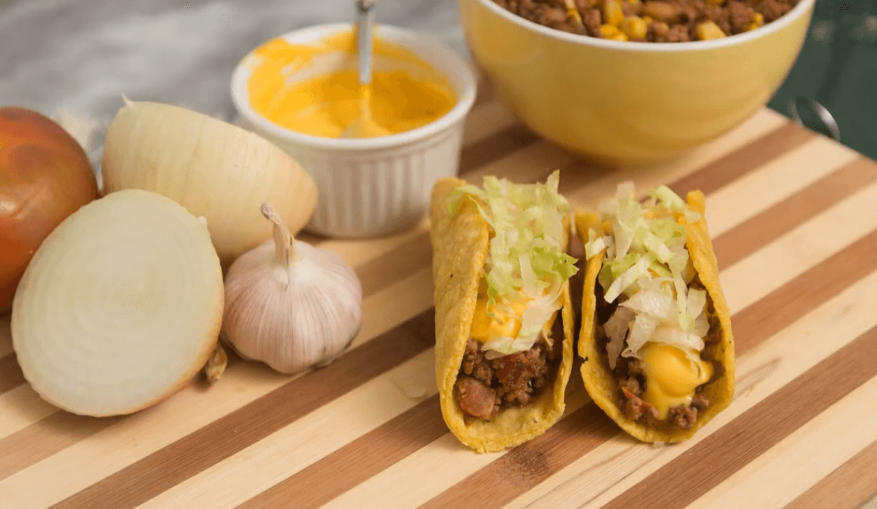 Homemade tacos with crispy shells and juicy beef filling